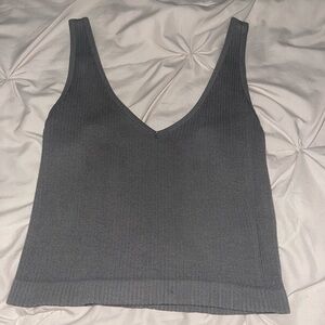 Gray Fitted Ribbed Tank Top